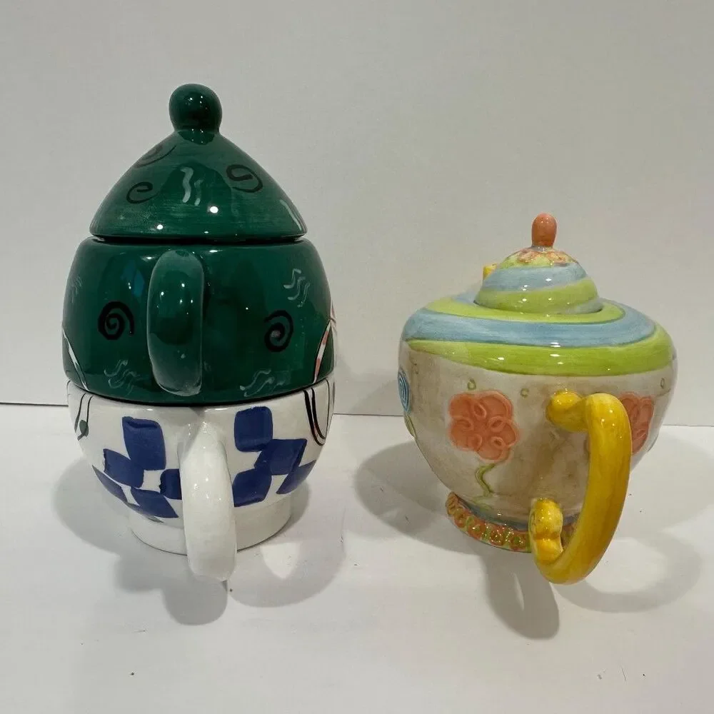 2 Personal Teapots for One - Bella Casa 3 pc by Ganz & Oneida China 2 pc Floral